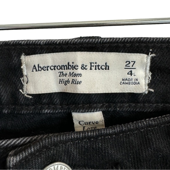 Abercrombie & Fitch The Mom High Rise Black Denim Jeans, Distressed, Size 27/4L - Picture 4 of 7